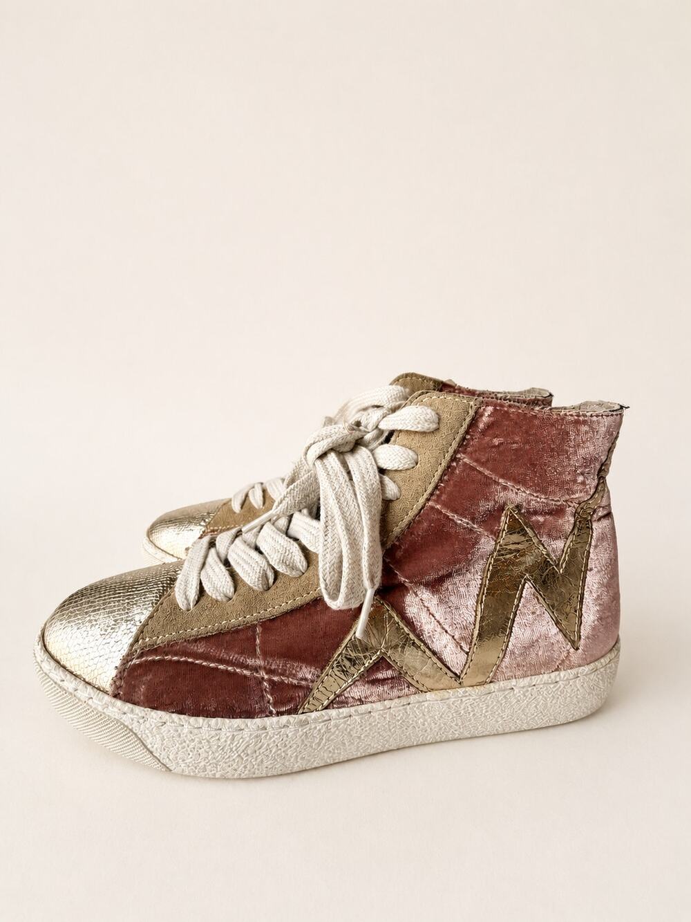 AllSaints Tundy Bolt High Top Sneakers Shoes EU 36 US 6 Pink Gold Y2K Streetwear